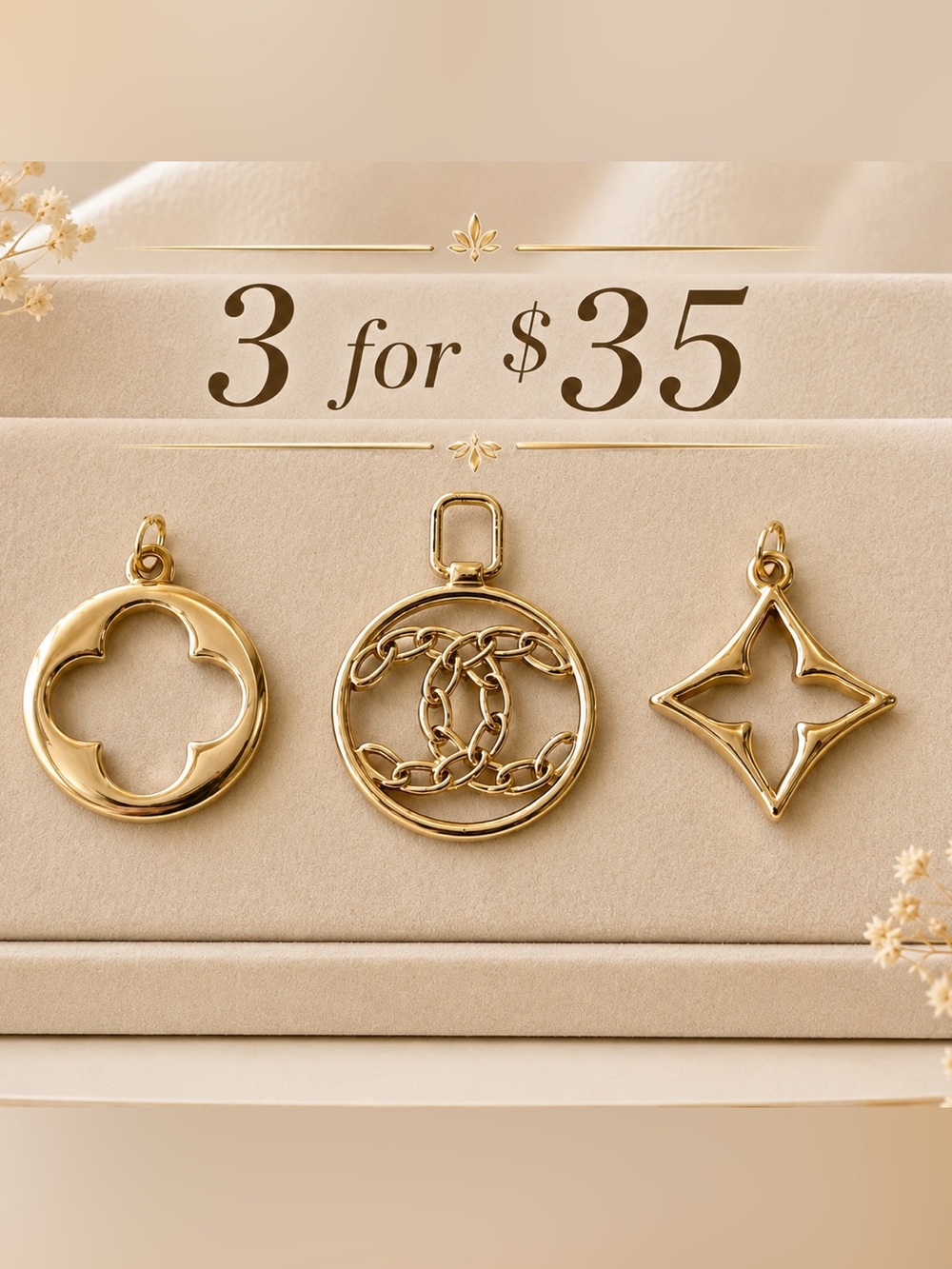 3 piece Gold toned Pendant Charms - Women Jewelry